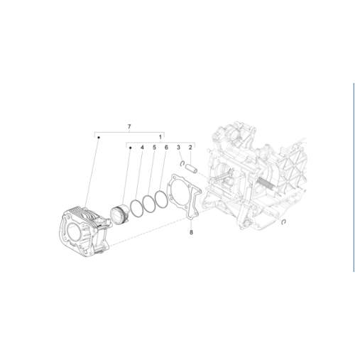 Model origineel. Cilinder 50cc met zuiger voor Piaggio - Vespa IGET 3v (Euro 4) motoren.